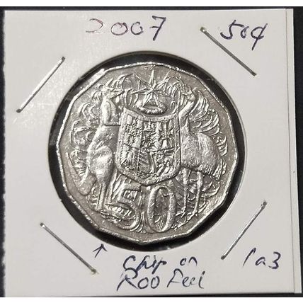 Australia 2007 50c Coat of Arms - Roo Heel Chip - [1a3]
