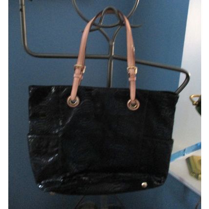 Michael Kors Black Patent Leather Python Embossed Tote Bag