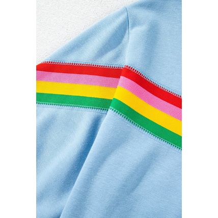 Sky Blue Rainbow Colorblock Collared Short Sleeve Top 2 Piece Shorts Set
