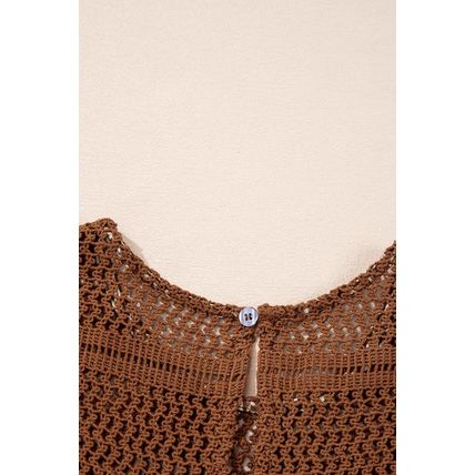 Brown Eyelet Knit Yoke Patchwork Printed Flowy Fit Tank Top