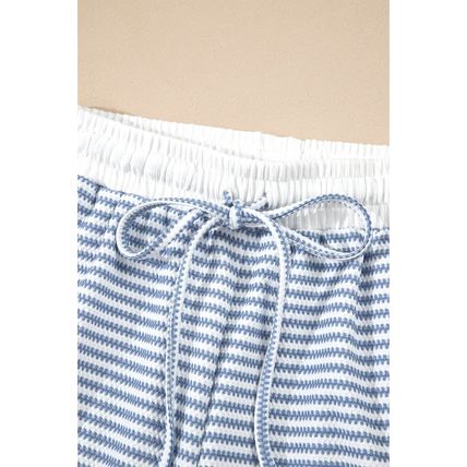 Myosotis Contrast Trim Striped Vest Drawstring Shorts Set