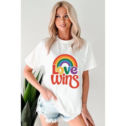 White Love Wins Pride Rainbow Graphic Casual T Shirt