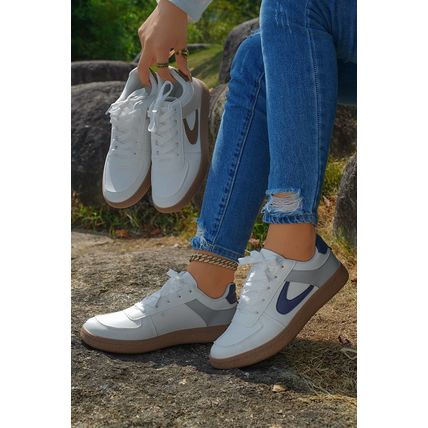 Navy Blue Color Contrast PU Leather Lace-up Sneakers