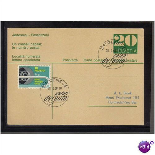 1968 SWITZERLAND P/PAID PC UPRATED GENEVE SALON PMK