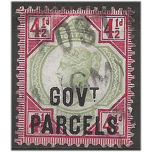 1890 O68 4 1/2d Green & Carmine Government Parcels Official Good/Fine Used. .