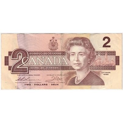 BANK OF CANADA 2 DOLLAR banknote BRA0089840 (1986)