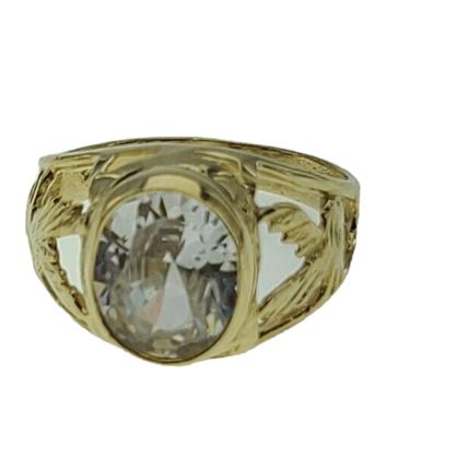New Flying Eagle White Oval Stone Real 14k Yellow Gold Men Ring 5.4 Gr Size 10