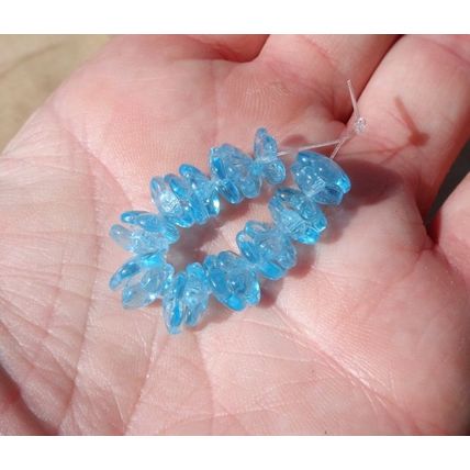 Sky Blue Glass Flower Beads 9mm 20 Pieces Etched Center bd009