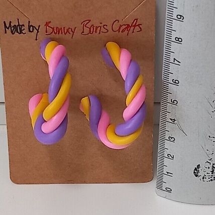 Handmade hoops flumps pastel polymer clay earrings brand new