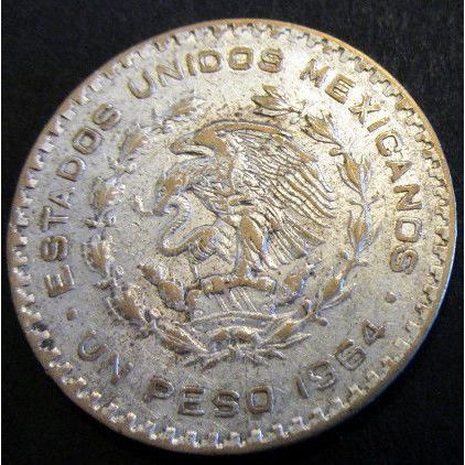 1964Mo MEXICO SILVER UN PESO BRILLIANT UNCIRCULATED
