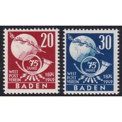 Germany - French Occupation Baden 1949 SG FB56-7 UMM - UPU (D-120 (1))