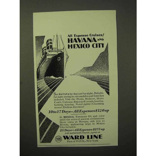 1929 Ward Line Cruise Ad - All Expense Havana, Mexico City