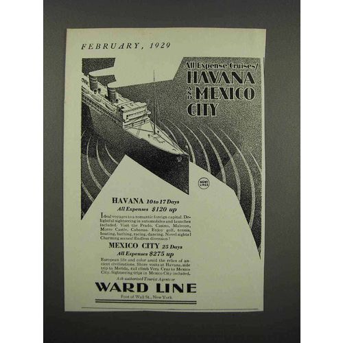 1929 Ward Line Cruise Ad - Havana and Mexico City