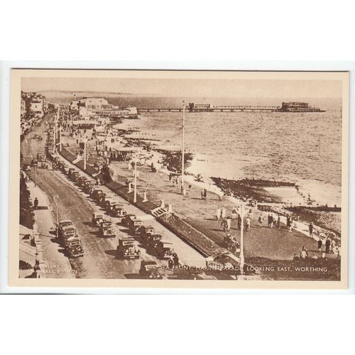 Sea Front Marine Parade Looking East Worthing West Sussex Postcard Wardles