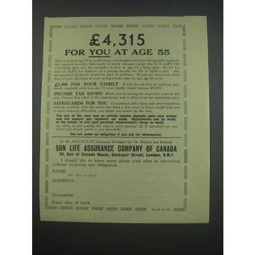 1957 Sun Life Assurance Company of Canada Ad - £4,315 for you at age 55