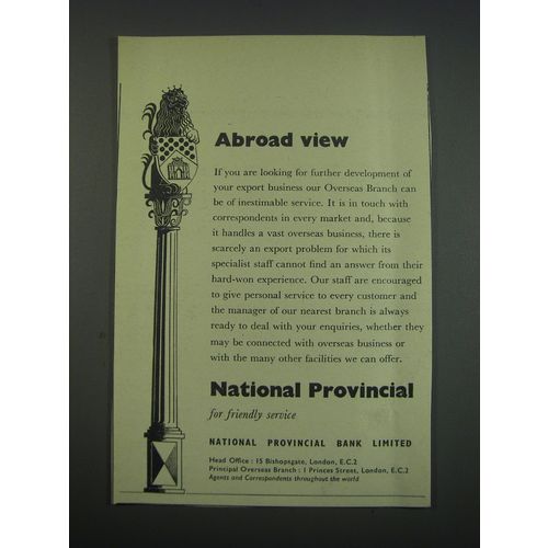 1957 National Provincial Bank Ad - Abroad view