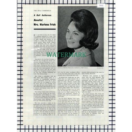 (7922) Mrs Marlena Frick Author Hull - 1965 Article