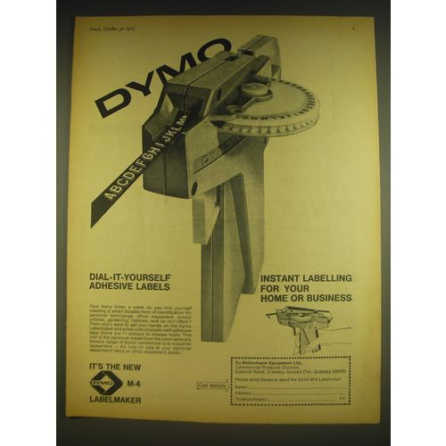1963 Dymo M-4 Labelmaker Ad - Dial-it-yourself adhesive labels