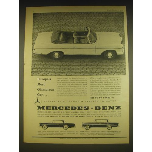 1963 Mercedes-Benz 300SE Convertible Ad - Europe's most glamorous car