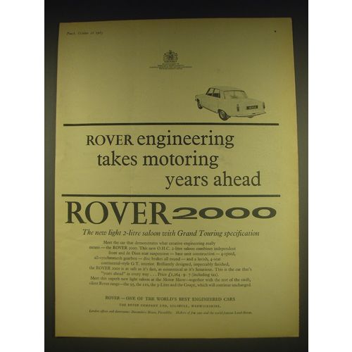1963 Rover 2000 Car Ad - Rover engineering takes motoring years ahead