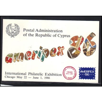 Postcard Event Cancel 20c Cyprus Stamp AMERIPEX '86 Box0320
