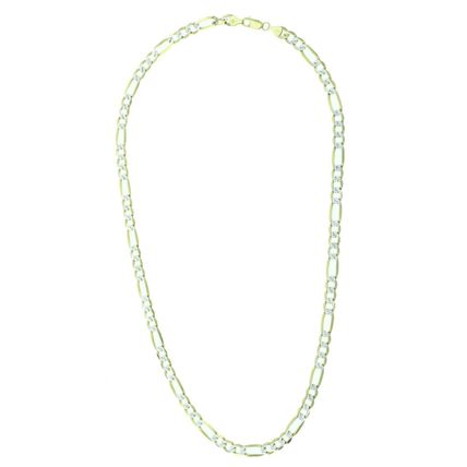 New Real 14K Solid Yellow Gold 7 mm Figaro 2 Tone Pave Link Chain Necklace