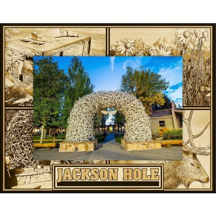 Jackson Hole Wyoming with Elk Laser Engraved Wood Picture Frame (5 x 7)