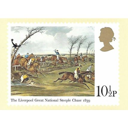 POST OFFICE STAMP POSTCARD-HORSE RACING-Liverpool Great National Steeple Chase