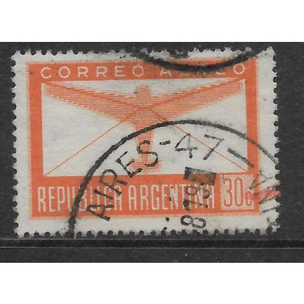ARGENTINE REP 1940 AIR AIRPLANE & ENVEOPE 30c ORANGE SG 689 FINE USED