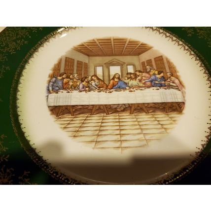 3 - Vintage Plates Woman With Flowers, Last Supper, Flower Design