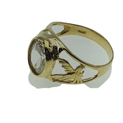 New Flying Eagle White Oval Stone Real 14k Yellow Gold Men Ring 5.4 Gr Size 10