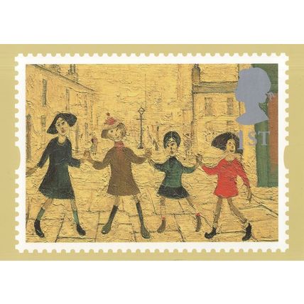 LS Lowry Children Playing Royal Mail Stamp RMPQ Painting Postcard