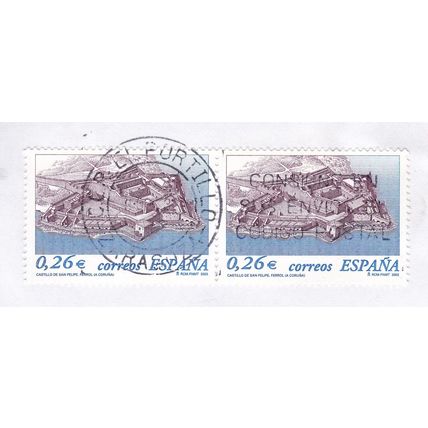 El Portillo Zaragoza postmark Spain 2003 on Castello de San Felipe pair 0.26e