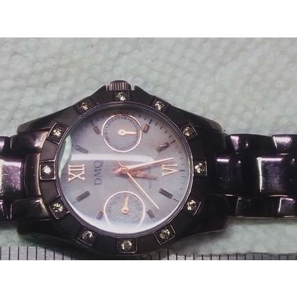 Ladies DMQ CZ Quartz Watch Rhinestones on Bezel Plum Metal Band New Battery