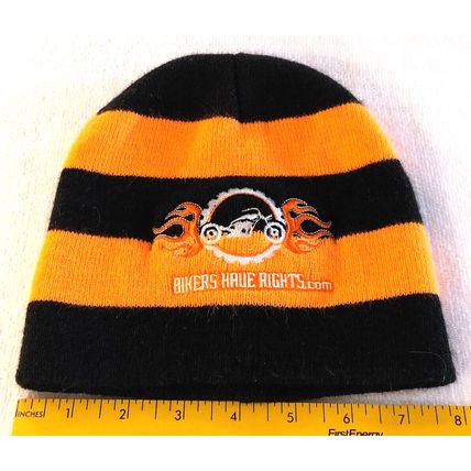 Black & Orange Striped BikersHaveRights.com Beanie Motorcycle Flames Knit Beanie