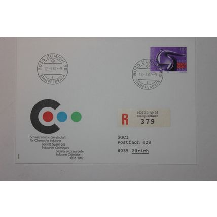 Switzerland 1982 First Day Cover, FDC, Swiss Chemical Industry
