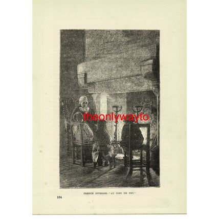French Interior, Au Coin De Feu, Book Illustration (Print), c1880