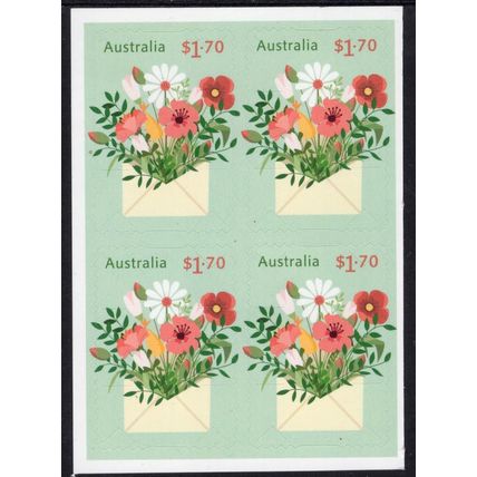 2025 CHERISHED CELEBRATIONS, FLOWERS & ENVELOPE, MNH BLOCK OF 4 SELF-ADHESIVES.