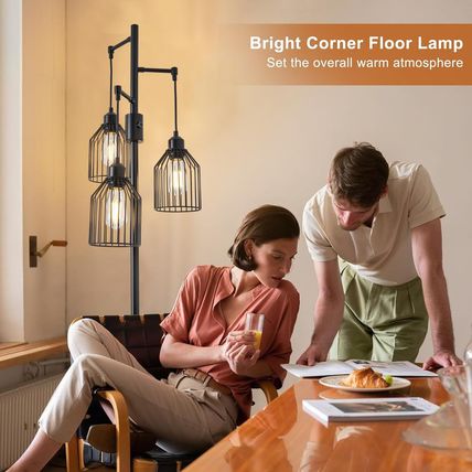 Dimmable Floor Lamp for Living Room, Farmhouse Floor Lamps with Elegant Hanging