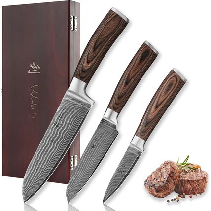 Wakoli Damascus Kitchen Knife Set, 3 Pieces Professional Chef Knife Set Made fro