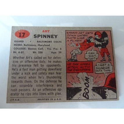 1957 Topps Football Card # 017 Art Spnney Very Good (3) Baltimore Colts