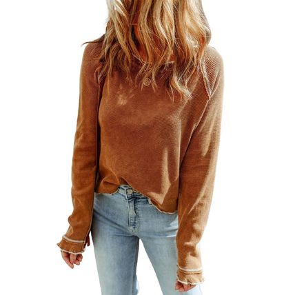 Brown Textured Round Neck Long Sleeve Top
