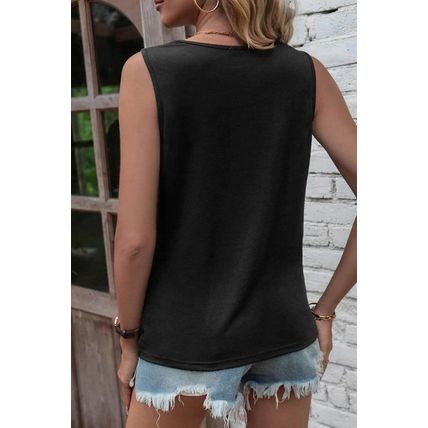Black Laser Cut Slits Twist Front Tank Top