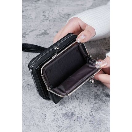 Black Minimalist Wristlet PU Leather Coin Purse
