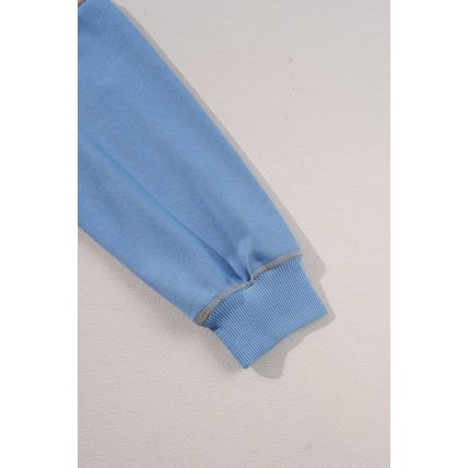 Sky Blue Ribbed Detail Color Block Sleeve Baggy Sweatshirt