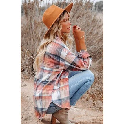 Plaid Print Pocket Buttoned Shacket