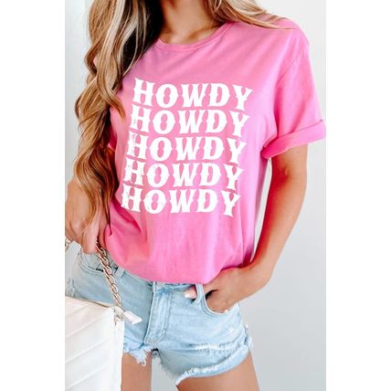 Sachet Pink HOWDY Graphic Western Crew Neck Tee