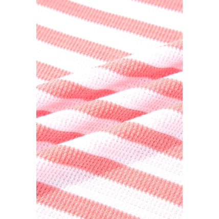 Pink Stripe Textured Contrast Dropped Long Sleeve Top