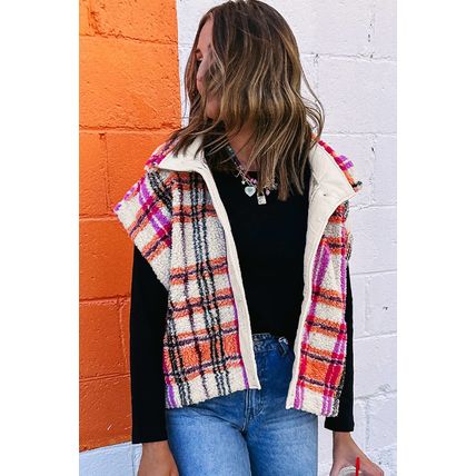 Rose Sherpa Plaid Jacket Vest