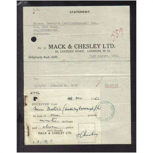 MACK & CHESLEY LTD,LAKESIDE RD,LONDON,W14, 31AUG1952